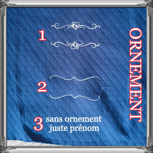 Couverture doublé en tissu matelassé + coussin assortie personnalisé, brodé prénom et/ou ornement